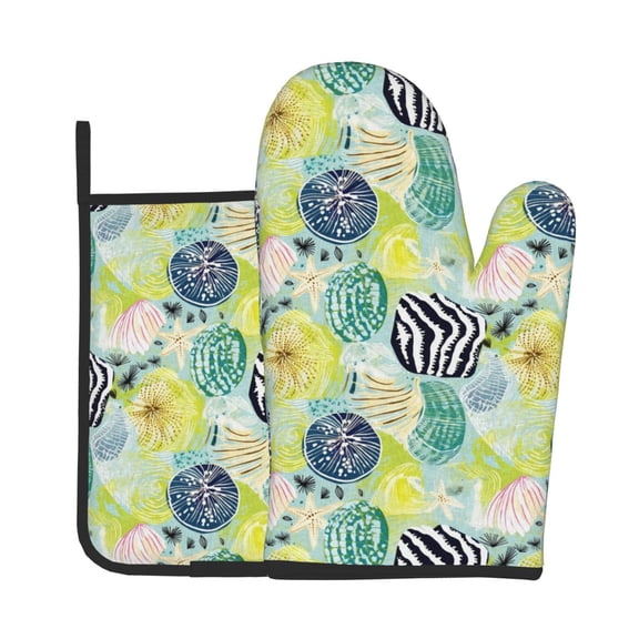 Vsdgher Shell Clam Oven Mitts and Pot Holders 2 pcs Set,High Heat Resistant Kitchen Oven Glove for Baking and Cooking