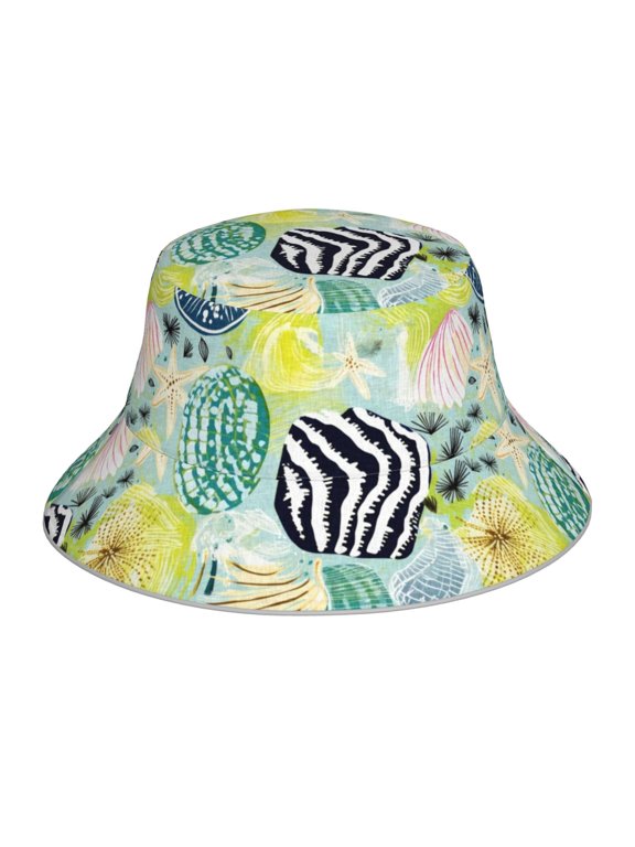 Shell Clam Print Bucket Hat for Men&Women Bucket Hat Reversible Summer Double-Side-Wear Travel Gardening, Beach, Camping, Hiking, Fishing Cap