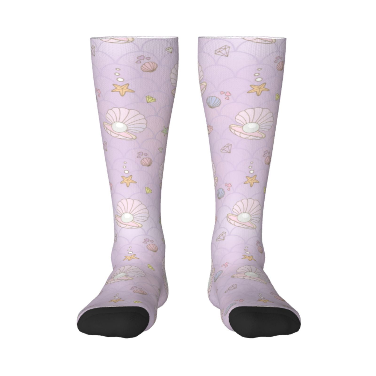 Vsdgher Shells Pearl Print Thigh High Socks Extra Long Stretchy Sock ...