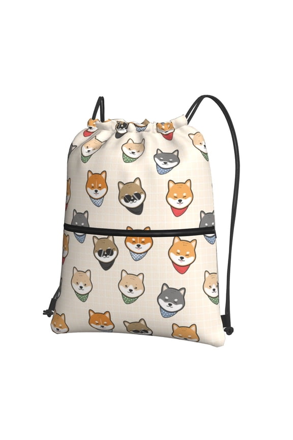 Shiba Head Face Drawstring Backpack Water Resistant String Bag Sports Sackpack Gym Sack for Men Women