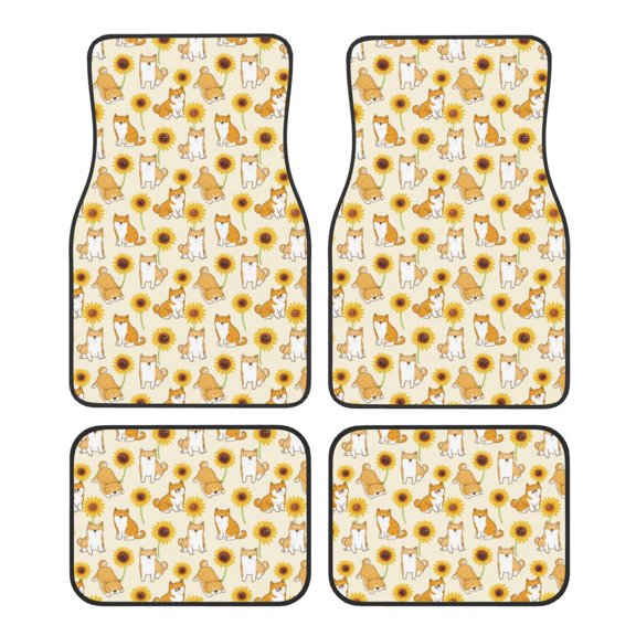 Vsdgher Shiba Inu Sunflower Car Foot Mat Set of 4 Pieces Universal Floor Liner Car Accessories Fits Most Cars, Trucks, Vans, sedans, SUV