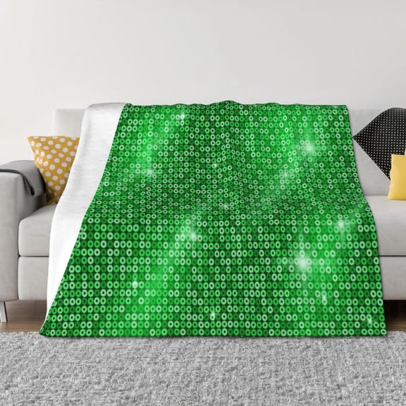 Vsdgher Shiny round green sequins Pattern Fleece Throw Blanket, Horizontal Fleece Bedding Home Decor for Couch & Bed All Season Use -80"x60"