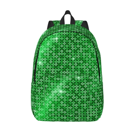 Vsdgher Shiny round green sequins Print Canvas Backpack Travel Rucksack Unisex Knapsack 15.7/17.7Inch Laptop Backpack for Work,College -Medium