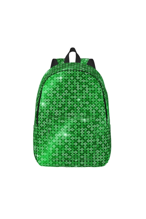 Shiny round green sequins Print Canvas Backpack Travel Rucksack Unisex Knapsack 15.7/17.7Inch Laptop Backpack for Work,College -Small