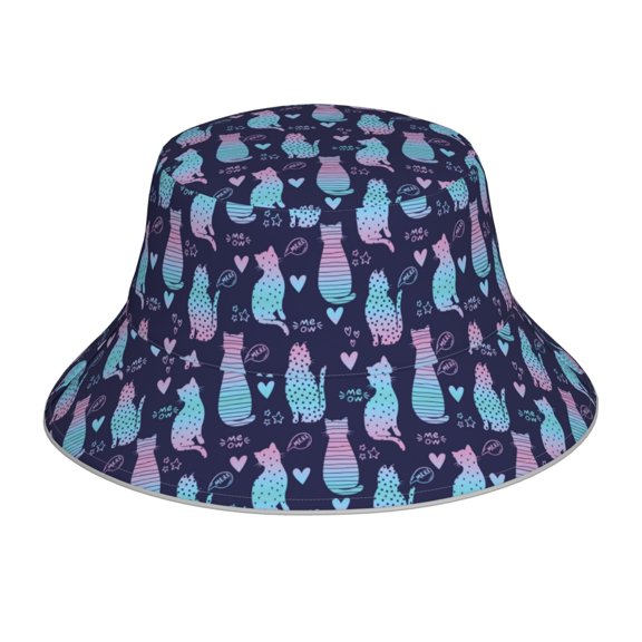 Vsdgher Silhouette Cats Print Bucket Hat for Men&Women Bucket Hat Reversible Summer Double-Side-Wear Travel Gardening, Beach, Camping, Hiking, Fishing Cap