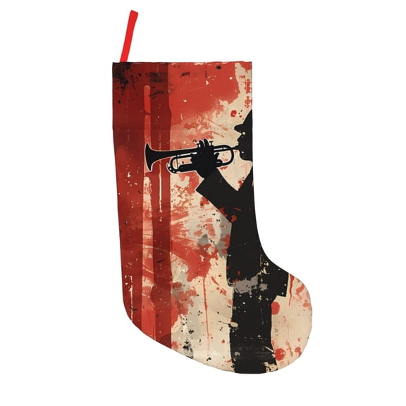 Vsdgher Silhouette Trumpet Red Art Christmas Stockings 18 inch Large Kids Stocking Bags Hanging Socks for Christmas Decor Decorations