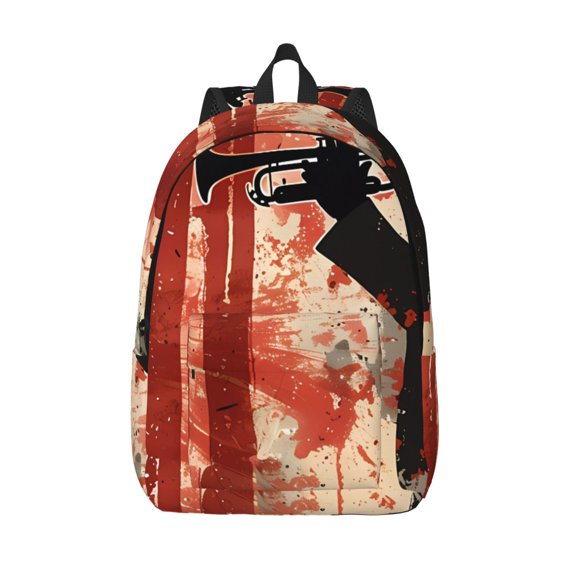 Vsdgher Silhouette Trumpet Red Art Print Canvas Backpack Travel Rucksack Unisex Knapsack 15.7/17.7Inch Laptop Backpack for Work,College -Medium