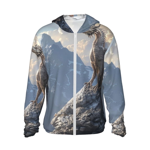 Vsdgher Silver Dragon Mountain Peaks Print Adult Hoodie Shirts Rash Guard for Men Women,Long Sleeve Sun Protection Fishing Shirts for Athletic Running Swim-Medium