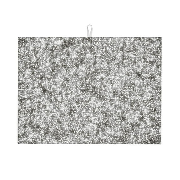 Vsdgher Silver Glitter Dish Drying Mat Super Absorbent Drying Mat Large Dish Drying Mats for Kitchen Counter Kitchen Drying Mat 24" x 18"
