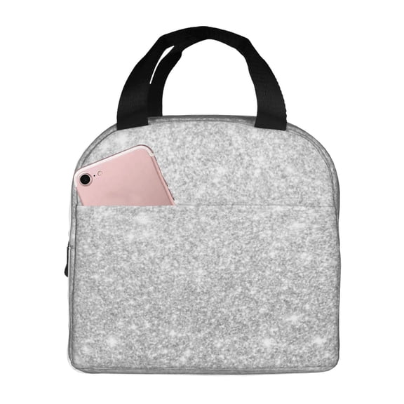 Vsdgher Silver Glitter Lunch Bag, Lunch Box for Women Adult Men, Lunch Tote Insulated Cooler Lunch Container for Work/Office/Picnic/Travel