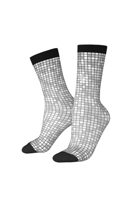 Silver Mosaic Crew Socks for Men & Women, Breathable Casual Athletic Ankle Socks