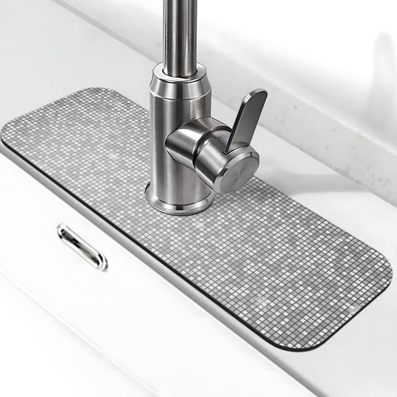 Vsdgher Silver Mosaic Kitchen Sink Splash Guard Faucet Mat -1 PC Super Absorbent Fast Drying Mat Sink Gadgets-Splash, Bathroom,Sink Mat,(15" X 5.5" )