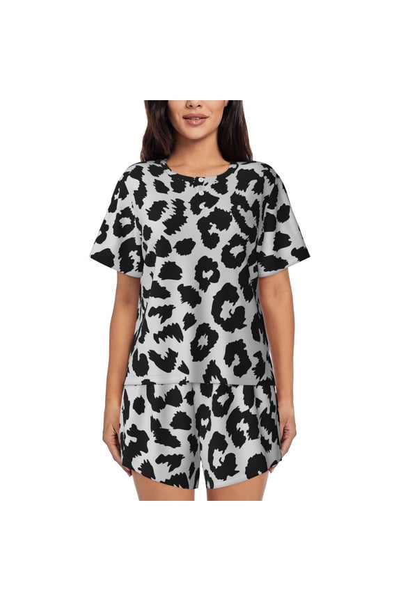 Similar To Leopard Print Pattern Womens Pajamas 2 Piece Short Sleeve Sleepwear Set,Summer Soft Pajamas Set Casual Lounge Sets, 2-Piece Pj -X-Large