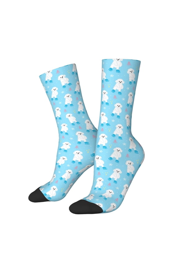 Skating Poodle Fun Crew Socks for Men & Women, Breathable Casual Athletic Ankle Socks