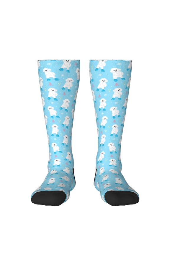 Skating Poodle Fun Knee Socks, High Socks Long Stretchy Sock Women Knee High Stocking, Long Socks for Women
