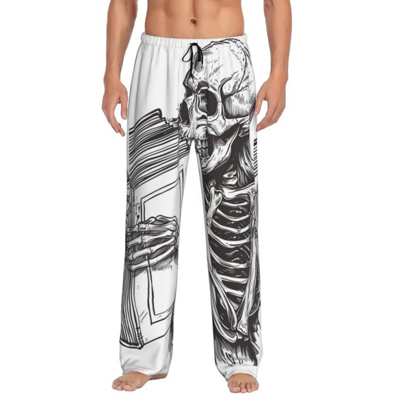 Vsdgher Skeleton Book Lover Mens Pajama Pants Sleep & Lounge Pants, PJ Pants-Medium