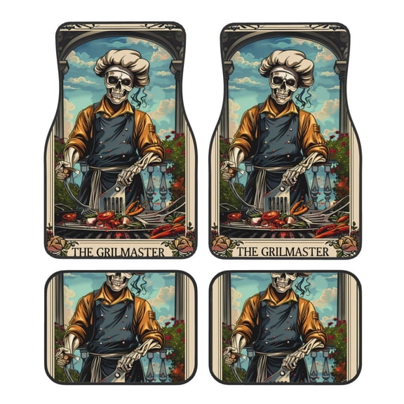 Vsdgher Skeleton Chef BBQ Scene Car Foot Mat Set of 4 Pieces Universal Floor Liner Car Accessories Fits Most Cars, Trucks, Vans, sedans, SUV