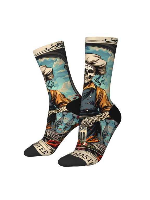 Skeleton Chef BBQ Scene Crew Socks for Men & Women, Breathable Casual Athletic Ankle Socks