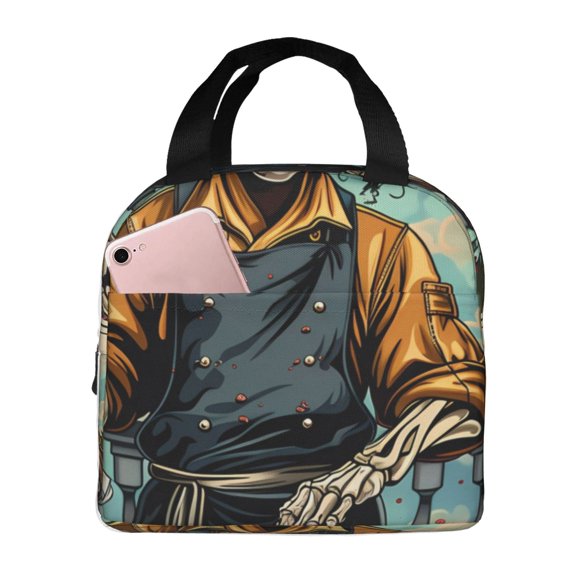 Vsdgher Skeleton Chef BBQ Scene Lunch Bag, Lunch Box for Women Adult Men, Lunch Tote Insulated Cooler Lunch Container for Work/Office/Picnic/Travel
