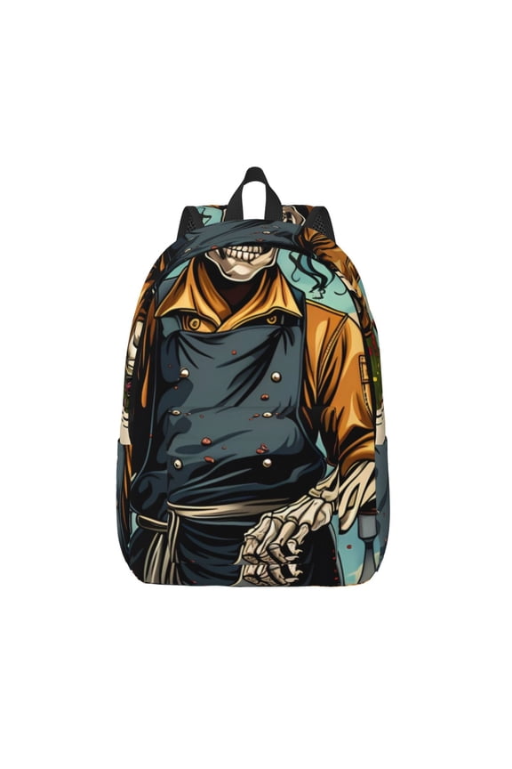 Skeleton Chef BBQ Scene Print Canvas Backpack Travel Rucksack Unisex Knapsack 15.7/17.7Inch Laptop Backpack for Work,College -Medium