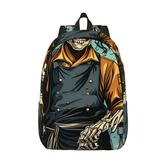 Vsdgher Skeleton Chef BBQ Scene Print Canvas Backpack Travel Rucksack Unisex Knapsack 15.7/17.7Inch Laptop Backpack for Work,College -Small