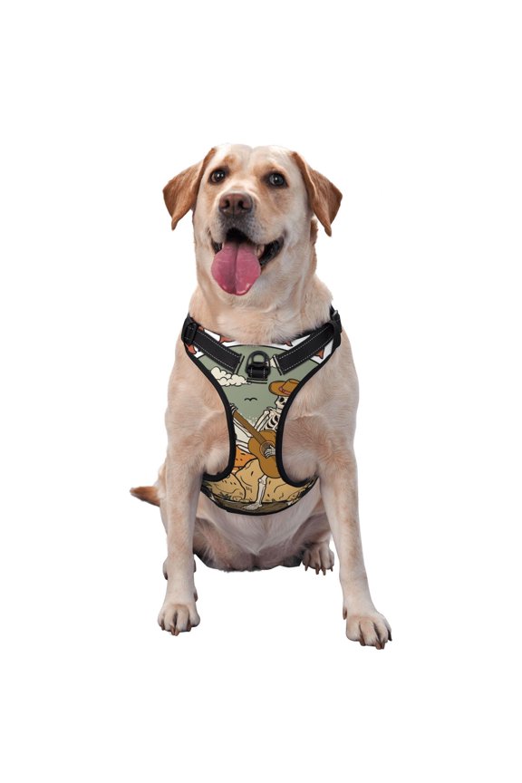 Skeleton Cowboy And Guitar Dog Harness, No-Pull Pet Harness, Dog Vest, Pet Vest for Small to Large Dogs-X-Large