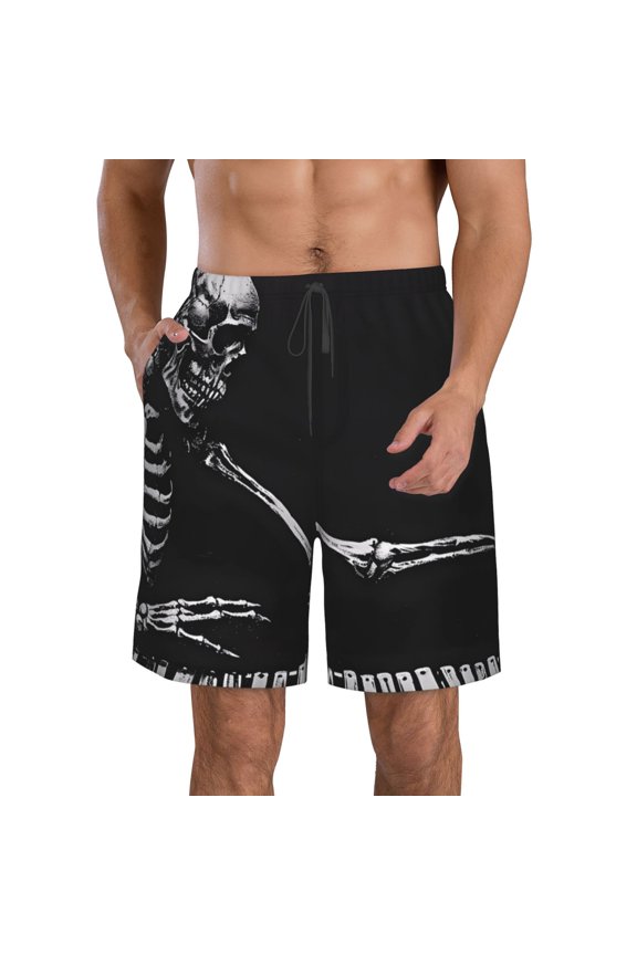 Skeleton Playing Xylophone Men's Beach Shorts, Surfing shorts, Swim trunks, Quick Dry Swim Trunks for Surfing Beach Fun -Medium