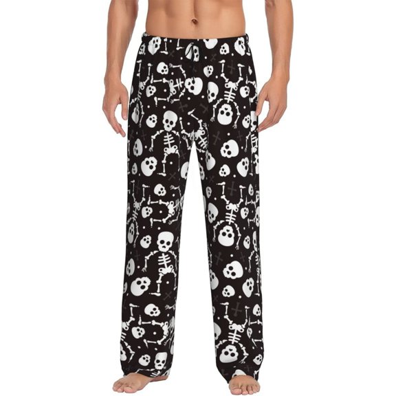 Vsdgher Skeleton Print Mens Pajama Pants Sleep & Lounge Pants, PJ Bottoms With elastic waistb and Pockets
