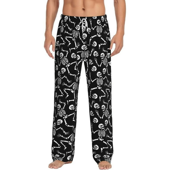 Vsdgher Skeletons Dancing Print Mens Pajama Pants Sleep & Lounge Pants, PJ Bottoms With elastic waistb and Pockets