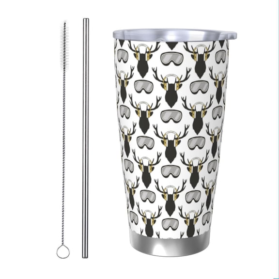 Vsdgher Ski Goggles Moose Music Picture 20 Oz Stainless Steel Vacuum Insulated, Travel Mug Coffee Cup for Home, Office, Outdoor Works Great for Ice Drinks and Hot Beverage -Straw Two-piece Set