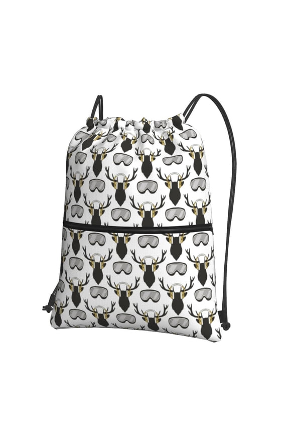 Ski Goggles Moose Music Picture Drawstring Backpack Water Resistant String Bag Sports Sackpack Gym Sack for Men Women