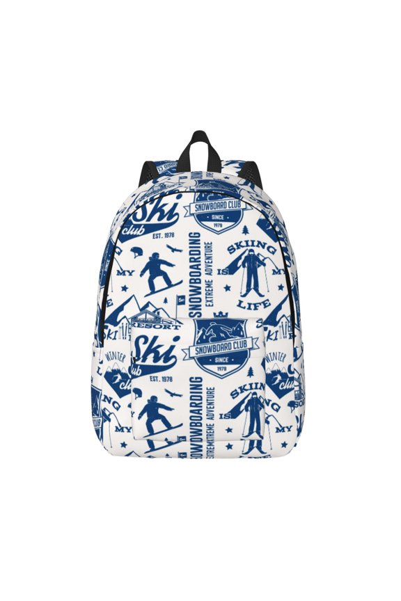 Skiing Enthusiast Print Canvas Backpack Travel Rucksack Unisex Knapsack 15.7/17.7Inch Laptop Backpack for Work,College -Small