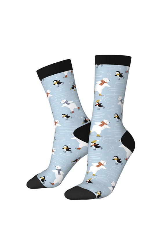 Skiing penguin Bear Crew Socks for Men & Women, Breathable Casual Athletic Ankle Socks