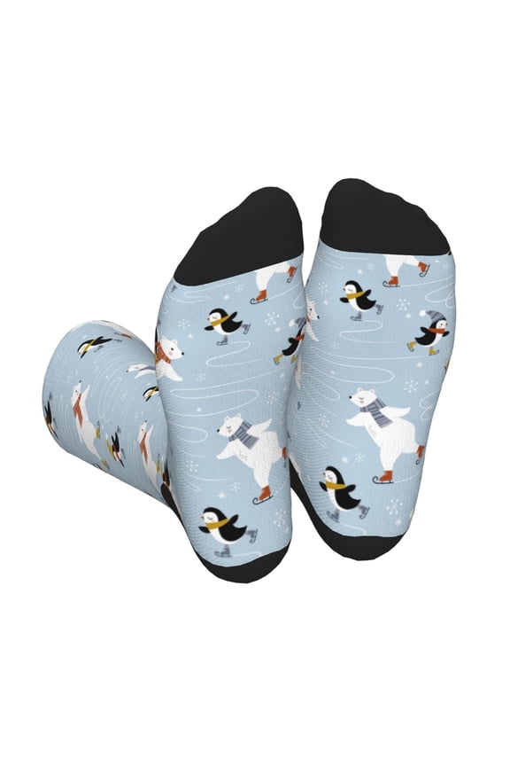 Skiing penguin Bear Unisex Crew Socks Lightweight Breathable Ventilation Ankle Socks, Mid-calf socks for Daily