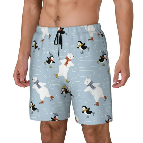 Vsdgher Skiing penguin Bear for Mens Swim Trunks with Compression Liner Swim Shorts Swim Suits Board Shorts-Medium