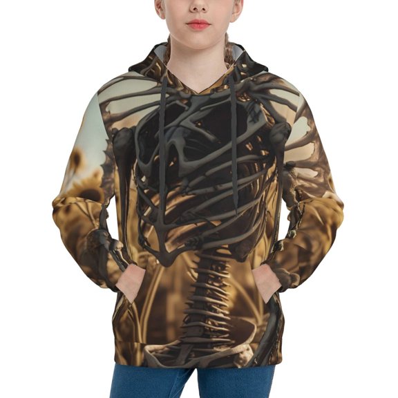Vsdgher Skull Butterfly Sunflower Hoodie Youth Classic Hooded Pullover Sweatshirts Essentials Hoodie for Children (s-xl)-Small