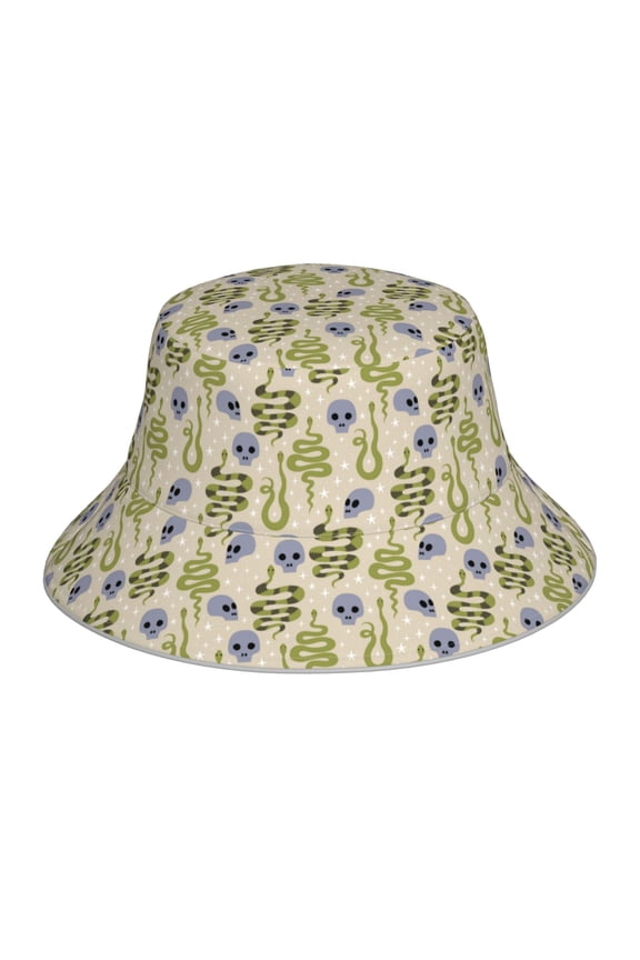Skull Snake Print Bucket Hat for Men&Women Bucket Hat Reversible Summer Double-Side-Wear Travel Gardening, Beach, Camping, Hiking, Fishing Cap