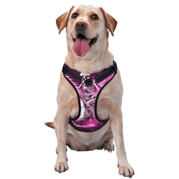Vsdgher Skull White Horse Pattern Dog Harness,No Pull Pet Harness with Soft Padded Handle,Adjustable Reflective Vest with 2 Buckles,4 Slide Buckles,S-XL Medium