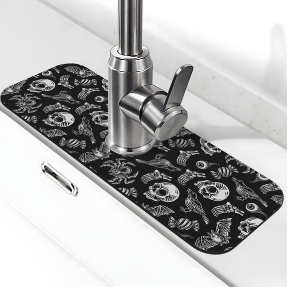 Vsdgher Skull bird bat spider Kitchen Sink Splash Guard Faucet Mat -1 PC Super Absorbent Fast Drying Mat Sink Gadgets-Splash, Bathroom,Sink Mat,(15" X 5.5" )