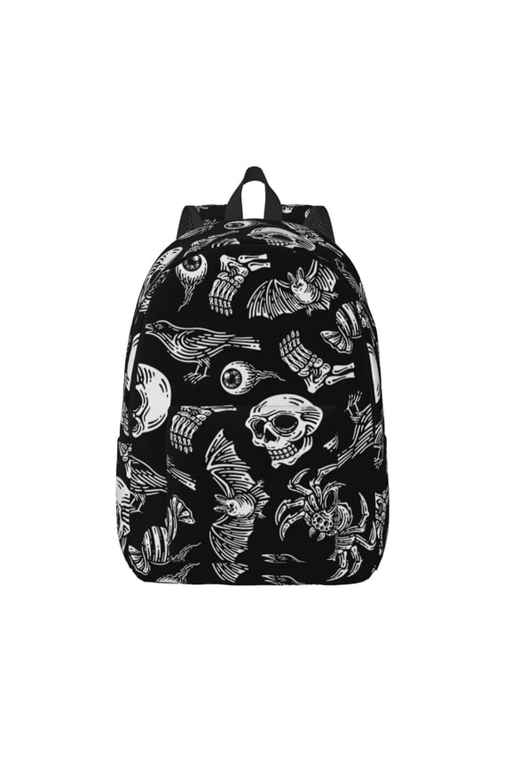 Skull bird bat spider Print Canvas Backpack Travel Rucksack Unisex Knapsack 15.7/17.7Inch Laptop Backpack for Work,College -Medium