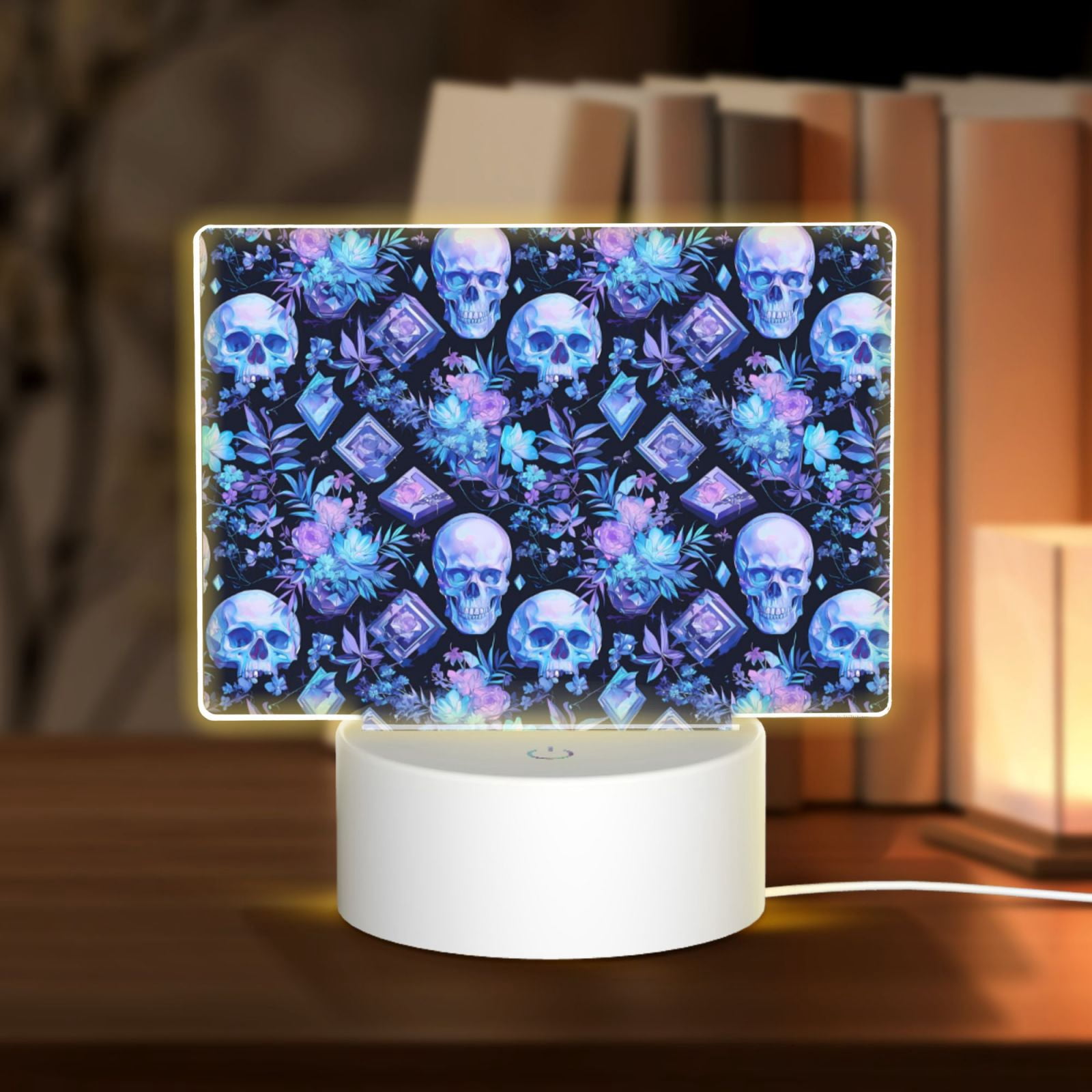 Vsdgher Skull blue crystal flower Rectangular Acrylic Night Light ...