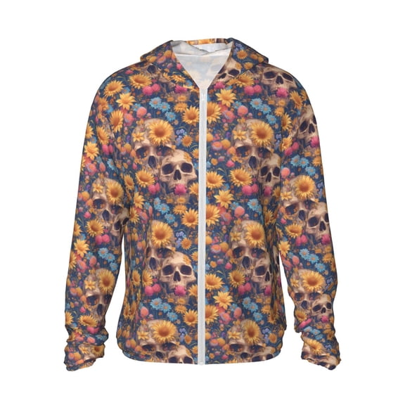 Vsdgher Skull daisy colorful Print Adult Hoodie Shirts Rash Guard for Men Women,Long Sleeve Sun Protection Fishing Shirts for Athletic Running Swim-Medium