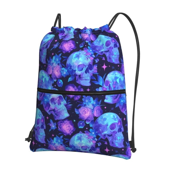 Vsdgher Skull flower star sky Drawstring Backpack Water Resistant String Bag Sports Sackpack Gym Sack for Men Women