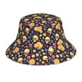 thumbnail image 1 of Vsdgher Skull gold flower Print Bucket Hat for Men&Women Bucket Hat Reversible Summer Double-Side-Wear Travel Gardening, Beach, Camping, Hiking, Fishing Cap, 1 of 5