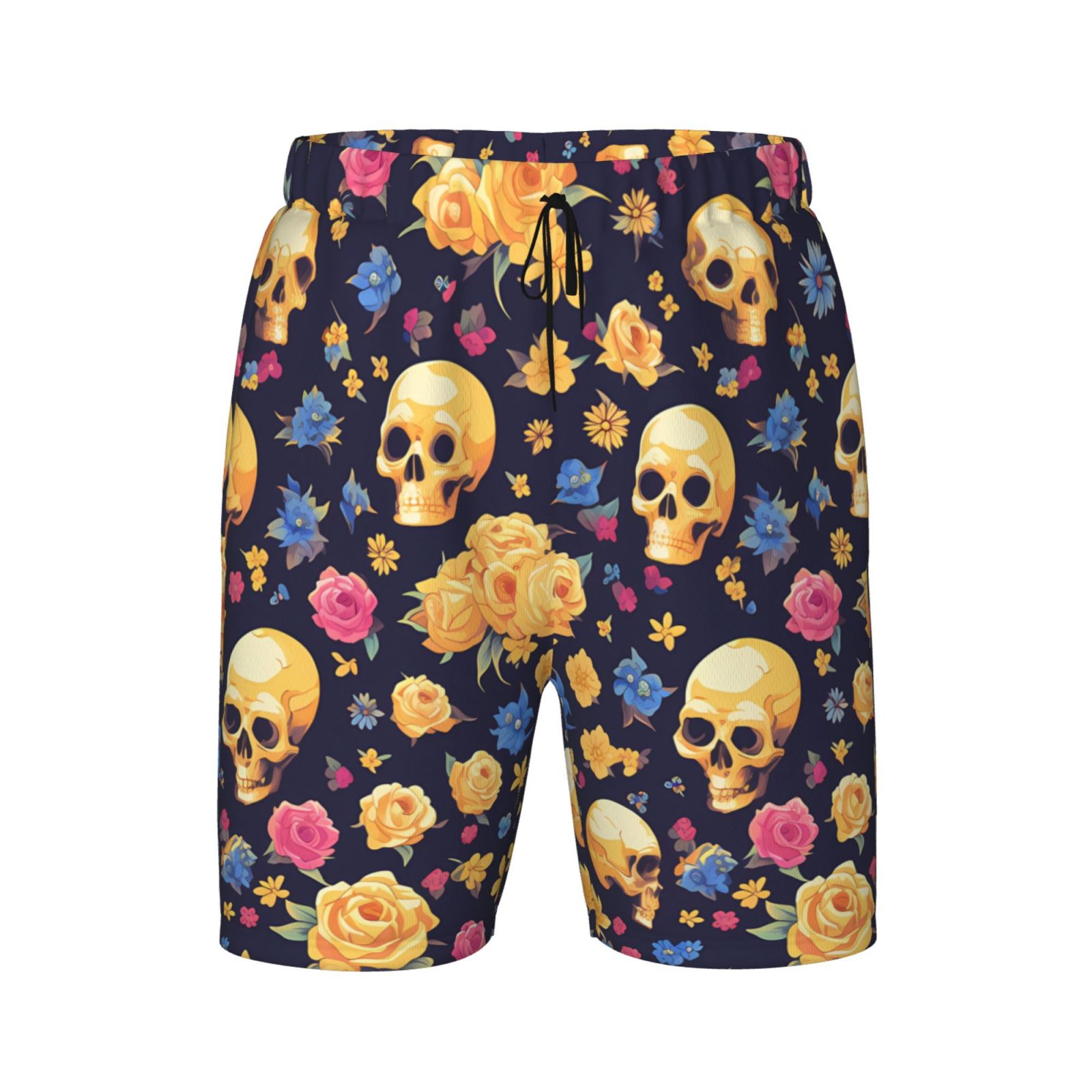 Vsdgher Skull gold flower Print Mens Swim Trunks Bathing Suit