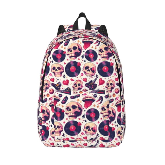 Vsdgher Skull lips record Guitar Print Canvas Backpack Travel Rucksack Unisex Knapsack 15.7/17.7Inch Laptop Backpack for Work,College -Small
