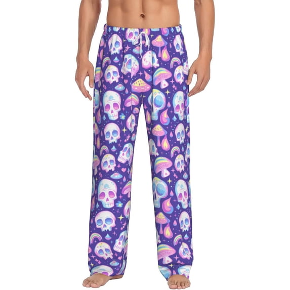 Vsdgher Skull mushroom colorful Print Mens Pajama Pants Sleep & Lounge Pants, PJ Bottoms With elastic waistb and Pockets