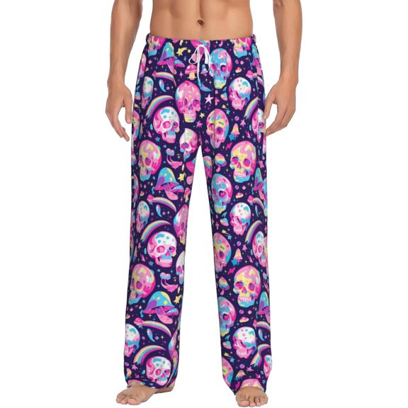 Vsdgher Skull mushroom colorful cute Print Mens Pajama Pants Sleep & Lounge Pants, PJ Bottoms With elastic waistb and Pockets