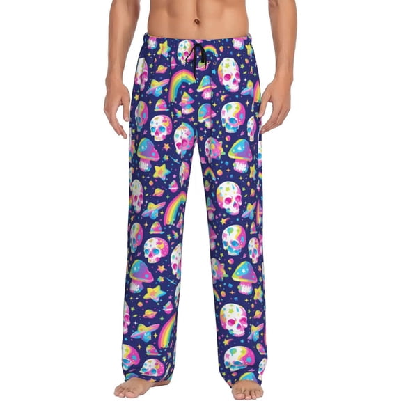 Vsdgher Skull mushroom rainbow space Print Mens Pajama Pants Sleep & Lounge Pants, PJ Bottoms With elastic waistb and Pockets