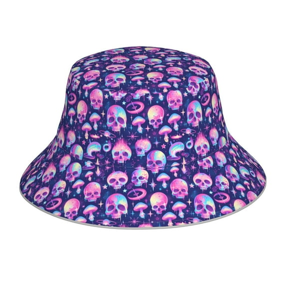 Vsdgher Skull rainbow color Print Bucket Hat for Men&Women Bucket Hat Reversible Summer Double-Side-Wear Travel Gardening, Beach, Camping, Hiking, Fishing Cap